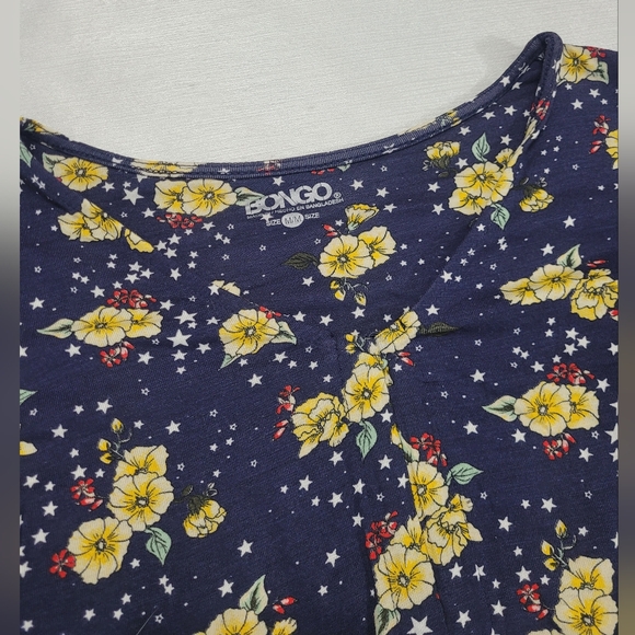 Juniors' Ruched Flutter Top - Navy Floral by Bongo, Available in Multiple Sizes - Picture 3 of 8